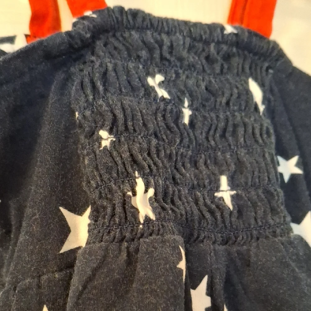 Navy Star Print Romper with Red Straps